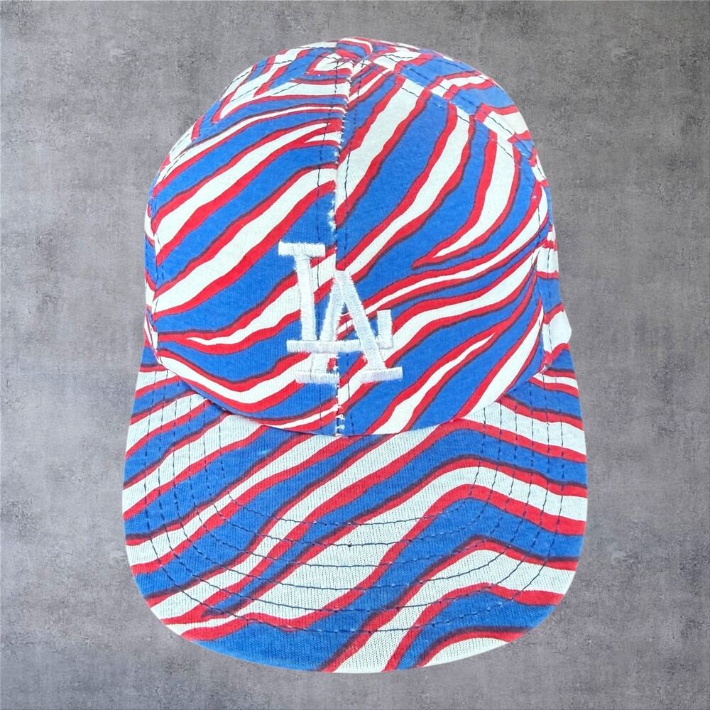 Vtg 90s LA Dodgers Zubaz Zebra Stripe Snapback Hat Made in USA MLB Blue RARE